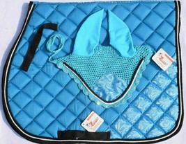 TEAL ENGLISH SADDLE PAD MATCHY SET WITH FLY BOONET - £35.72 GBP