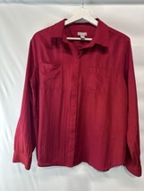 Chico&#39;s Red Blouse Collared Button Front Long Roll Tab Sleeve Lightweigh... - $24.72