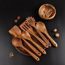 7 PC High-Heat Resistant Teak Wood Kitchenware Spoon Set - £33.34 GBP