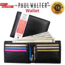 Mens Bifold Genuine Leather Black Wallet with RFID Blocking Center Zipper - £9.21 GBP