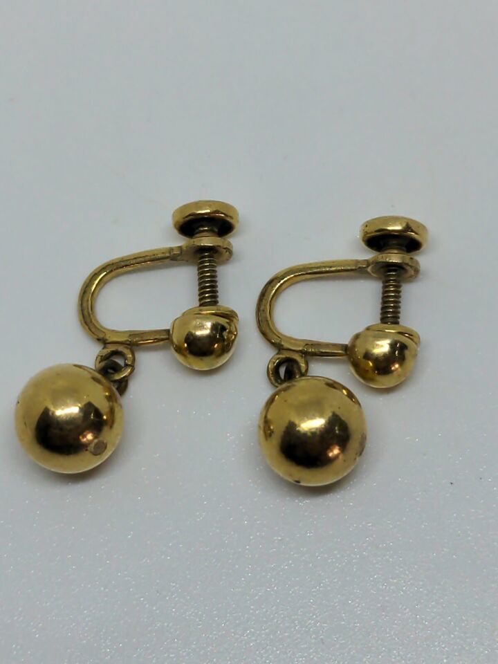 Primary image for Vintage GF 12k Gold Filled White Co Ball Twist On Earrings