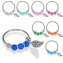 1 pcs Opal Beaded Leaf Charm 925 Sterling Silver Nose Hoop Ring Body Jewelry 22G - £41.08 GBP