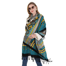 Anyyou 100% Merino Wool Pattern Chill Blues  Silk Satin Large Winter Sca... - $101.50