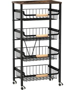 A Mobile Utility Cart With Mesh Baskets And A Wooden Tabletop, Perfect F... - €55,57 EUR