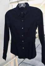 THEORY Black Tailored-Fit, Cotton Blend Button Up Blouse, Size P/TP - £18.86 GBP