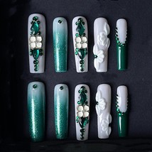 Emerald Garden Glam White Press On Nails Manicure glue on artificial fak... - $642.96 MXN