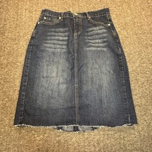 Vanilla Star Skirt Womens Juniors 7 Blue Dark Wash Denim Studded Raw Hem... - $24.99