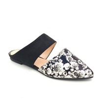 Juicy Couture Women Slip On Pointed Toe Mule Flats Size US 8M Black White Floral - £11.86 GBP
