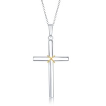 Sterling Silver Rope Design Solid Cross Pendant - Gold Plated - £48.60 GBP