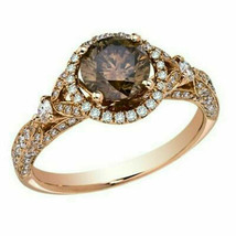 2 Ct Chocolate &amp; White Diamond Engagement Wedding Ring 14K Rose Gold Finish - £96.59 GBP