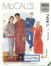 McCalls 7428 Misses Mens Pajamas PJs Robes Lanz of Salzburg Pattern UNCUT FF VTG - £4.99 GBP