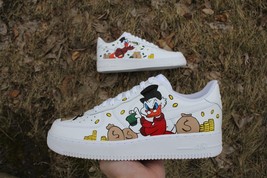Custom Scrooge Air Force 1s – Money Bag Cartoon Theme on White AF1s - $308.33 CAD