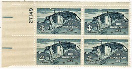 U S Stamp - US Plate Block of 4 - The Homestead Act - 1962 - 4 cent - $2.99