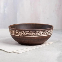 Сlay Bowl Red Ceramic Tableware Ukrainian  Ornament Decor 1L Cape - $49.35