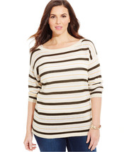 Jones New York Olive Brown Tan White Striped Boat Neck Sweater Top Plus 2X Nwt - £19.58 GBP