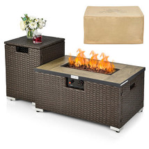 32 x 20 Inch Propane Rattan Fire Pit Table Set with Side Table Tank and Cover-Br - $8,232.03 MXN