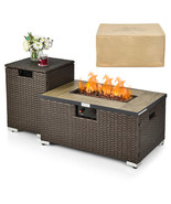 32 x 20 Inch Propane Rattan Fire Pit Table Set with Side Table Tank and ... - $443.99