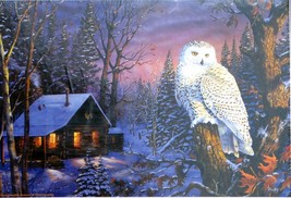SunsOut Terry Doughty Night Watch 1000 pc Jigsaw Puzzle Log Cabin Winter  - £15.68 GBP