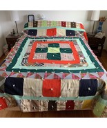 Vintage Patchwork Quilt Yarn Tied Handmade Squares Patch Quilt  76&quot; x 97&quot; - $140.25