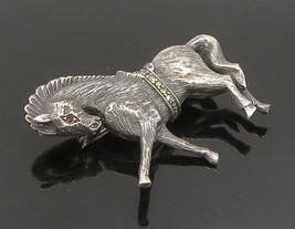 925 Sterling Silver - Vintage Garnet Eye &amp; Marcasite Horse Brooch Pin - BP9492 - £59.15 GBP