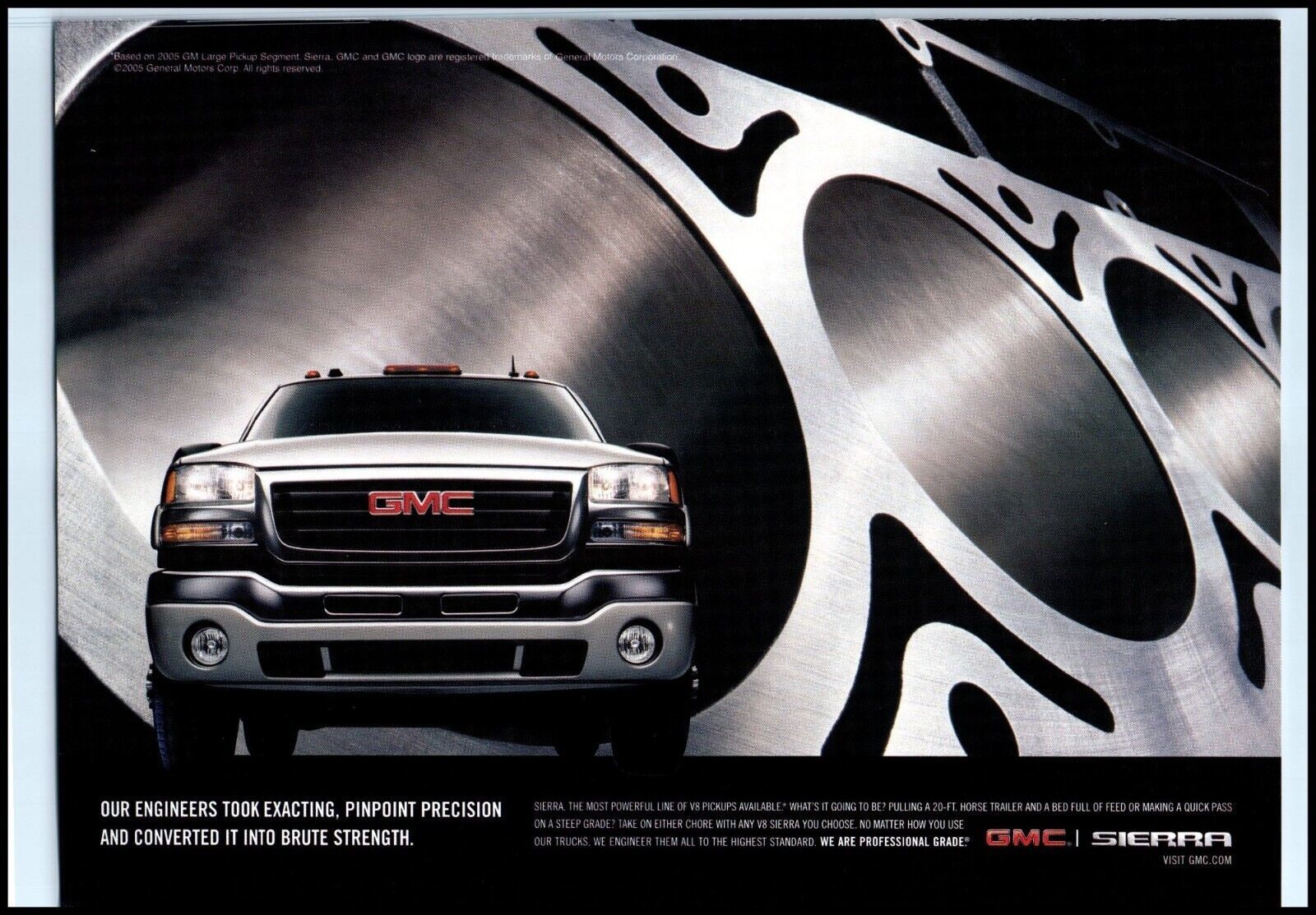 2005 GMC Sierra Pickup Truck Vintage Print Ad Front Grill Engine Block Wall Art - $10.97