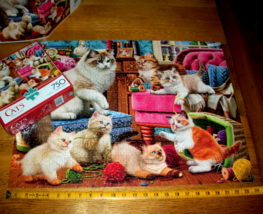 Jigsaw Puzzle 750 Pieces Kittens Cats Playing With Yarn Sewing Basket Complete - £10.98 GBP