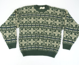 Vintage USA Made Knit Sweater Resolute Bay L Green Classic Dad Style Fai... - £18.14 GBP