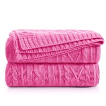 Hot Pink Cable Knit Throw Blankets For Couch Bed Sofa, Acrylic Knitted Blanket,  - £30.51 GBP