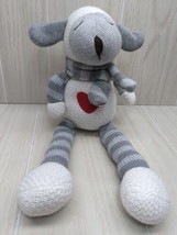 Elegant Baby plush white gray knit crochet sheep lamb striped scarf red heart - £7.00 GBP