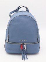 NWT MICHAEL Michael Kors Rhea Zip Denim Blue Leather Backpack Bag New $298 - $198.00