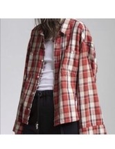 R13 Oversized Sleeve Cropped Shirt - Red Plaid. Size XS. - £224.59 GBP
