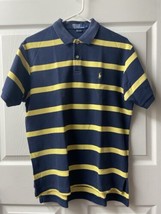 Vtg Polo Ralph Lauren Mens Medium Blue Yellow Pony Polo Shirt Striped Y2k Preppy - £10.96 GBP