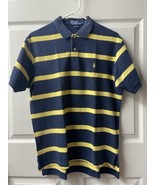 Vtg Polo Ralph Lauren Mens Medium Blue Yellow Pony Polo Shirt Striped Y2... - £10.94 GBP