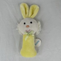 Vintage Eden Toys Plush Yellow Bunny Rattle Lovey 1989 Easter Green Bow New Tags - £46.19 GBP