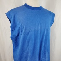 Vintage Screen Stars T-Shirt Blue XXL Blank Cut Off Sleeves 50/50 Made USA - $14.99