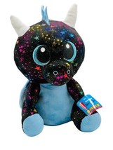 Six Flags Dragon Plush Winged Black Blue Sparkly Stars 14 inch Prize Wit... - $24.30