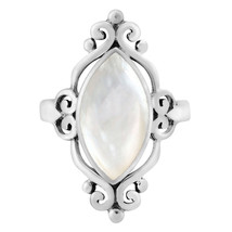 Vintage Marquise Filigree Bali-Inspired White Pearl Sterling Silver Ring-8 - £24.59 GBP