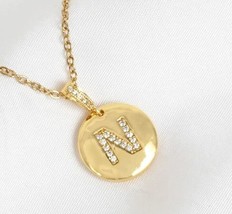 1Ct Round Lab Created Diamond Initial Letter &quot;N&quot; Pendant 14k Yellow Gold Plated - £109.66 GBP