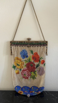 Antique Victorian Micro Beaded Floral Purse with Enamel and Jewel Decoration - £870.49 GBP