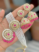 Joharibazar Indian Gold Plated Kundan Mirror Choker Earrings Party Jewelry Set e - £24.66 GBP