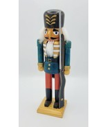 Vintage 12&quot; Red &amp; Green Wooden Nutcracker Soldier Doll With Black Long R... - $26.83 CAD