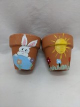 Set Of (2) Hand Painted Easter Bunny Spring 2.5&quot; Planters - £38.92 GBP