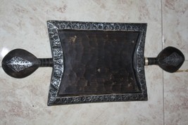 Antique Hand Carved Wooden Tray Metal &amp; Wood Decorated Wall Hanging Awes... - £51.42 GBP