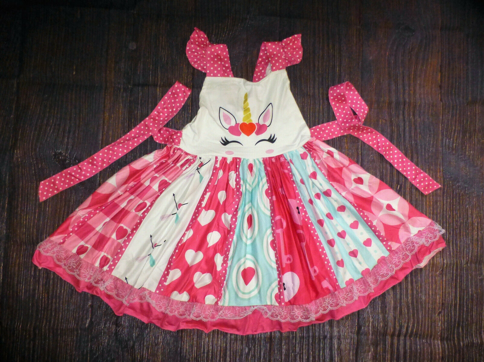 NEW Boutique Heart Unicorn Valentine&#39;s Day Girls Sleeveless Twirl Dress - $3.89+