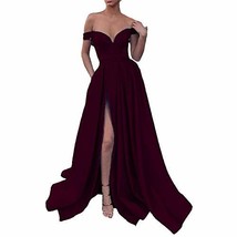 Kivary Plus Size Off The Shoulder High Slit Long Prom Dress with Pockets Dark Pl - £79.12 GBP