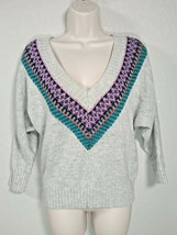 American Eagle Boho Aztec Sweater Knit Wool Blend 3/4 Sleeve V-Neck Small - £15.79 GBP