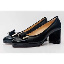 The Fano Black Leather Cap Toe Block Heel Pump Women Shoe image 2