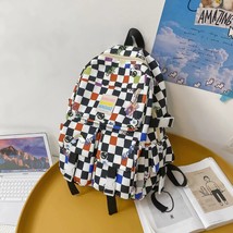 CFUN YA Nylon Waterproof Women Backpack College Style Plaid Teen Schoolbag For T - £137.76 GBP