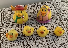 Lot of Six Assorted Rubber Ducks Jeep Lovers Queen Christmas Elf Baby Duckies - £9.42 GBP