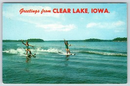 Postcard Greetings From Clear Lake Iowa Two Women Waterskiing - £3.53 GBP